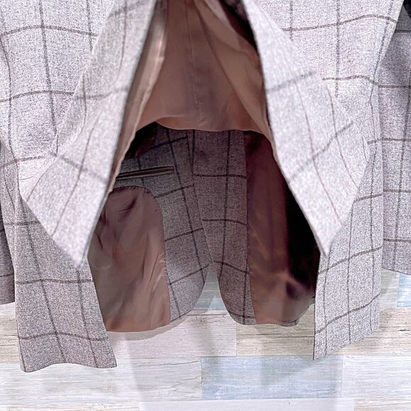 Patrick James Vitale Barberis Canonico Sport Coat Taupe Check Wool Silk Mens 46L - Picture 6 of 7